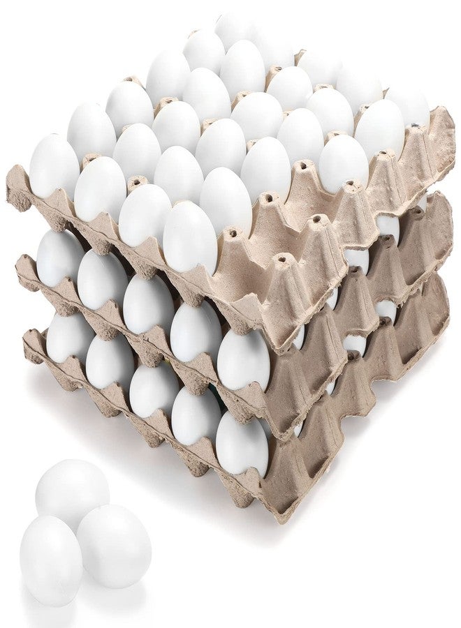 Seematn 90 Pcs White Plastic Eggs Paintable Easter Eggs with Paper Trays for DIY, Crafts, Easter Hunts Party Favors, Basket Fillers (White) - Image 1